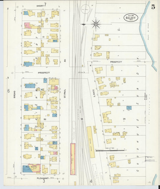 Sanborn Fire Insurance Map from Beloit, Rock County, Wisconsin (1908), Sheet #0005 - Historic Sanborn Fire Insurance Map Print, vintage old map wall art, antique decor, genealogy gift, Wisconsin Wisconsin map