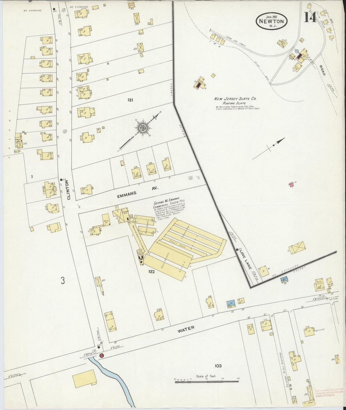 Sanborn Fire Insurance Map from Newton, Sussex County, New Jersey (1911), Sheet #0014 - Historic Sanborn Fire Insurance Map Print, vintage old map wall art, antique decor, genealogy gift, New Jersey New Jersey map