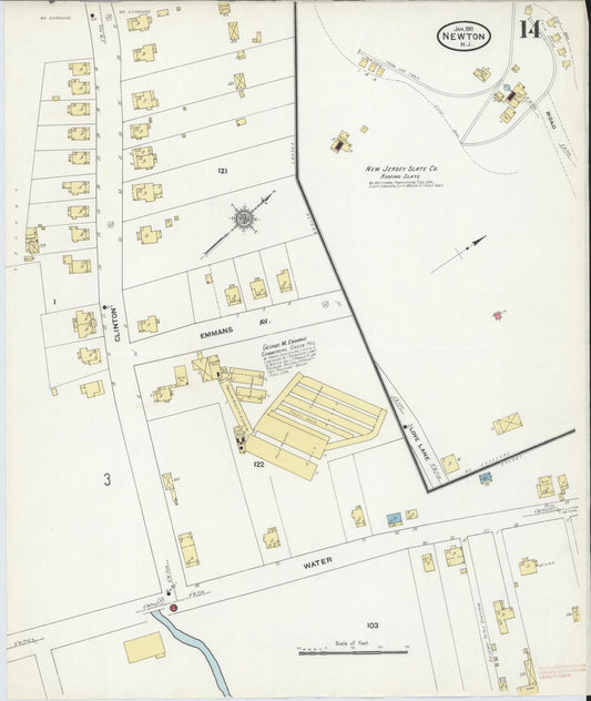 Sanborn Fire Insurance Map from Newton, Sussex County, New Jersey (1911), Sheet #0014 - Historic Sanborn Fire Insurance Map Print, vintage old map wall art, antique decor, genealogy gift, New Jersey New Jersey map