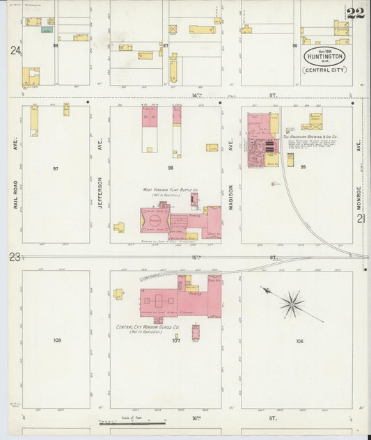 Sanborn Fire Insurance Map from Huntington, Cabell County, West Virginia (1898), Sheet #0022 - Historic Sanborn Fire Insurance Map Print, vintage old map wall art, antique decor, genealogy gift, West Virginia West Virginia map