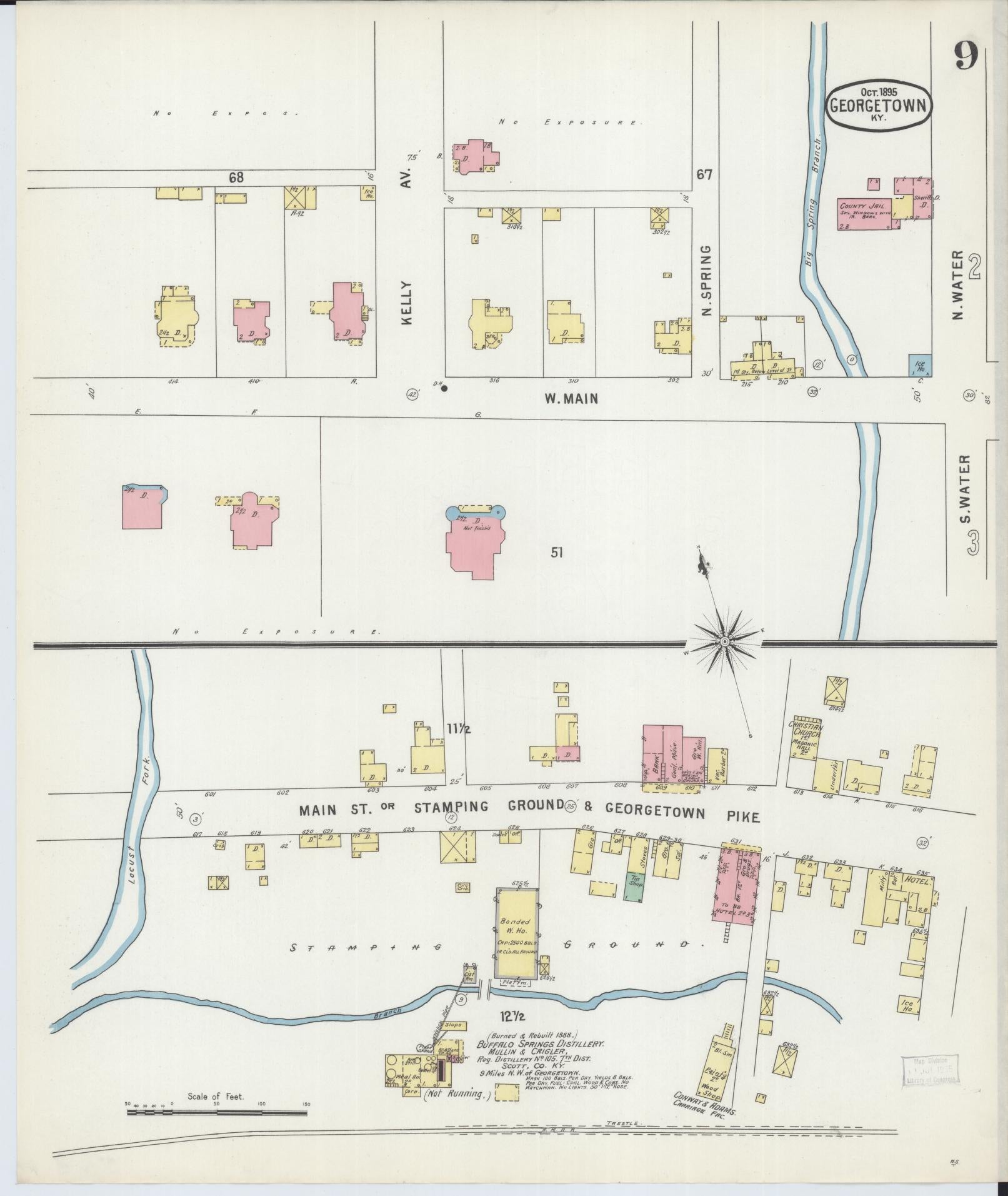 Sanborn Fire Insurance Map from Georgetown, Scott County, Kentucky (1895), Sheet #0009 - Historic Sanborn Fire Insurance Map Print, vintage old map wall art, antique decor, genealogy gift, Kentucky Kentucky map