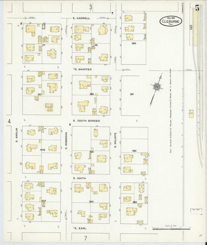 Sanborn Fire Insurance Map from Cleburne, Johnson County, Texas (1910), Sheet #0005 - Complete Map Set gallery image, historic Sanborn map, vintage wall art, Texas Texas