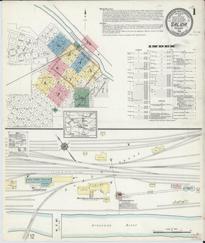 Sanborn Fire Insurance Map from Salida, Chaffee County, Colorado (1914), Sheet #0001 - Complete Map Set gallery image, historic Sanborn map, vintage wall art, Colorado Colorado