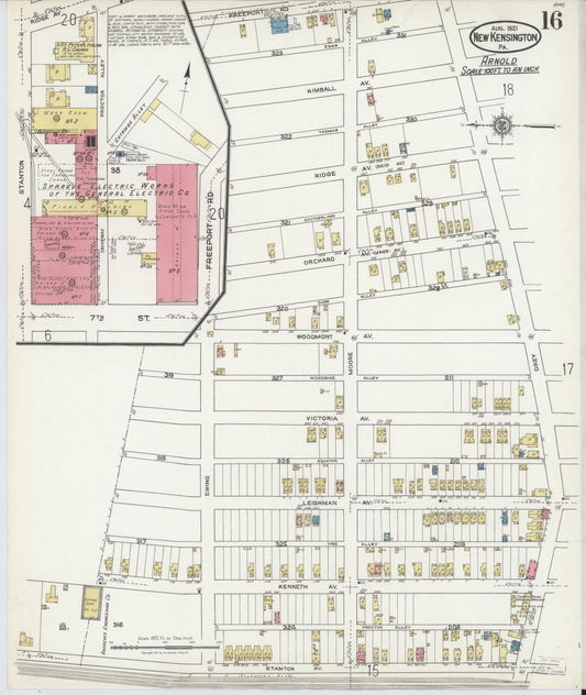 Sanborn Fire Insurance Map from New Kensington, Westmoreland County, Pennsylvania (1921), Sheet #0016 - Historic Sanborn Fire Insurance Map Print, vintage old map wall art, antique decor, genealogy gift, Pennsylvania Pennsylvania map