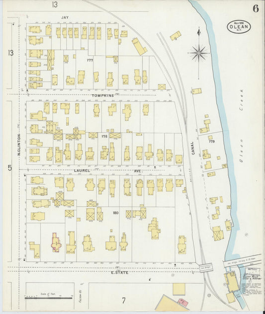 Sanborn Fire Insurance Map from Olean, Cattaraugus County, New York (1898), Sheet #0006 - Historic Sanborn Fire Insurance Map Print, vintage old map wall art, antique decor, genealogy gift, New York New York map