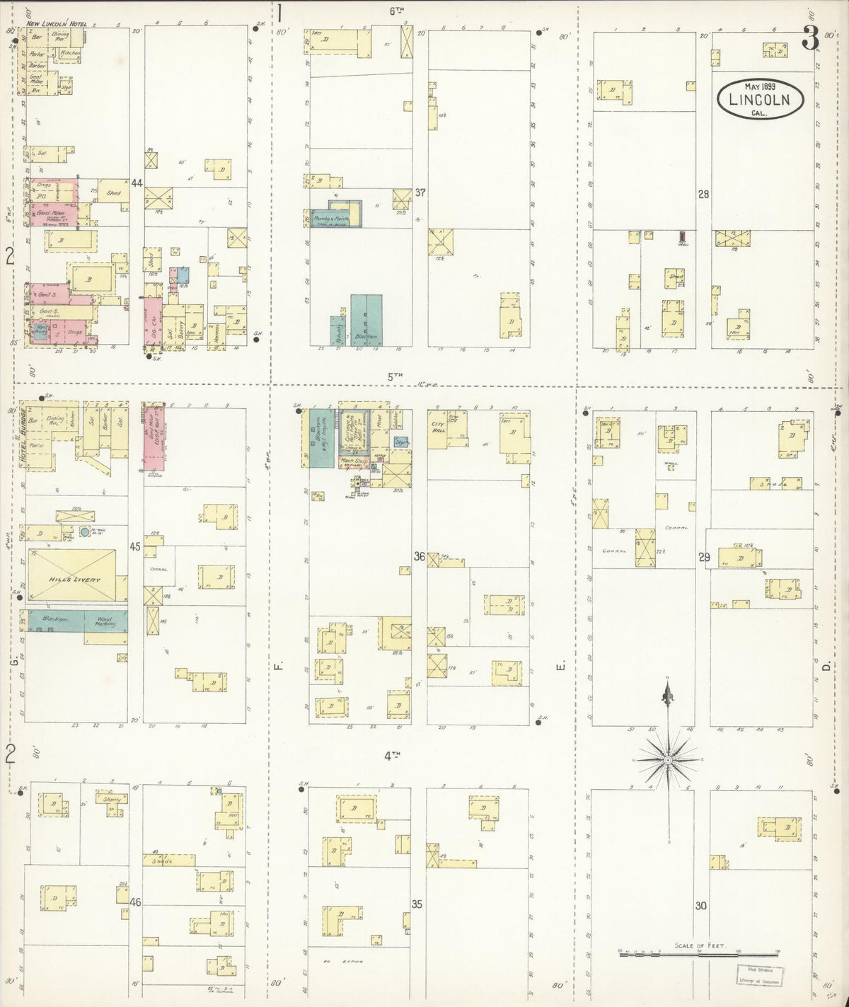 Sanborn Fire Insurance Map from Lincoln, Placer County, California (1899), Sheet #0003 - Complete Map Set gallery image, historic Sanborn map, vintage wall art, California California