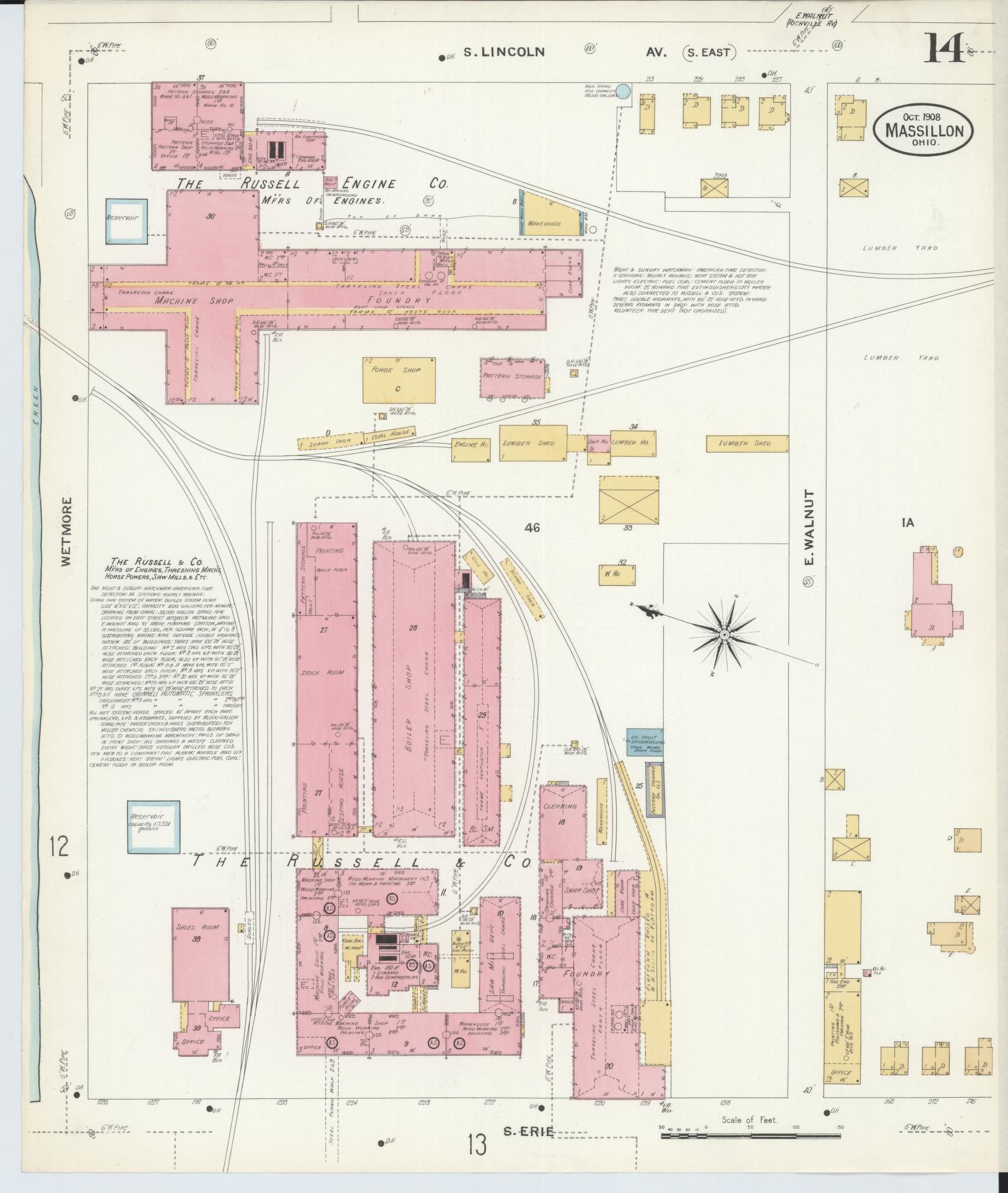 Sanborn Fire Insurance Map from Massillon, Stark County, Ohio (1908), Sheet #0014 - Historic Sanborn Fire Insurance Map Print, vintage old map wall art, antique decor, genealogy gift, Ohio Ohio map