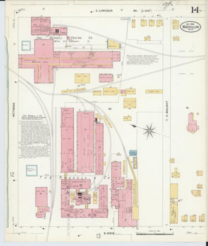 Sanborn Fire Insurance Map from Massillon, Stark County, Ohio (1908), Sheet #0014 - Historic Sanborn Fire Insurance Map Print, vintage old map wall art, antique decor, genealogy gift, Ohio Ohio map