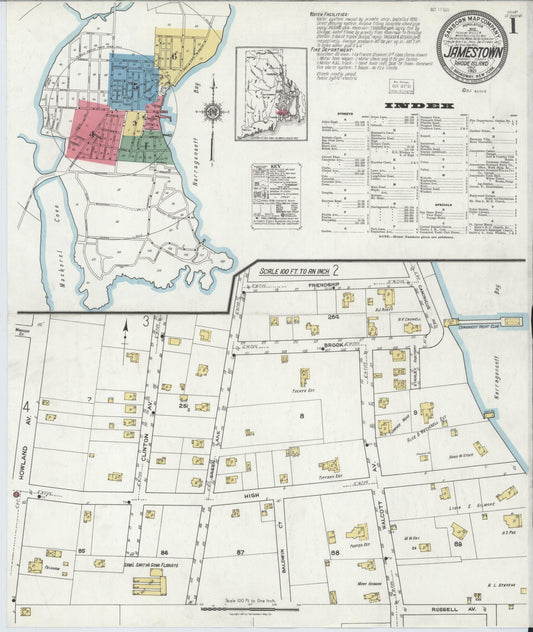 Sanborn Fire Insurance Map from Jamestown, Newport County, Rhode Island (1921), Sheet #0001 - Complete Map Set gallery image, historic Sanborn map, vintage wall art, Rhode Island Rhode Island