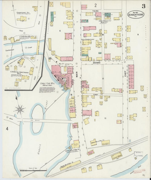 Sanborn Fire Insurance Map from Schaghticoke, Rensselaer County, New York (1897), Sheet #0003 - Historic Sanborn Fire Insurance Map Print, vintage old map wall art, antique decor, genealogy gift, New York New York map