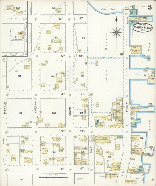 Sanborn Fire Insurance Map from Marshfield, Coos County, Oregon (1891), Sheet #0003 - Historic Sanborn Fire Insurance Map Print, vintage old map wall art, antique decor, genealogy gift, Oregon Oregon map