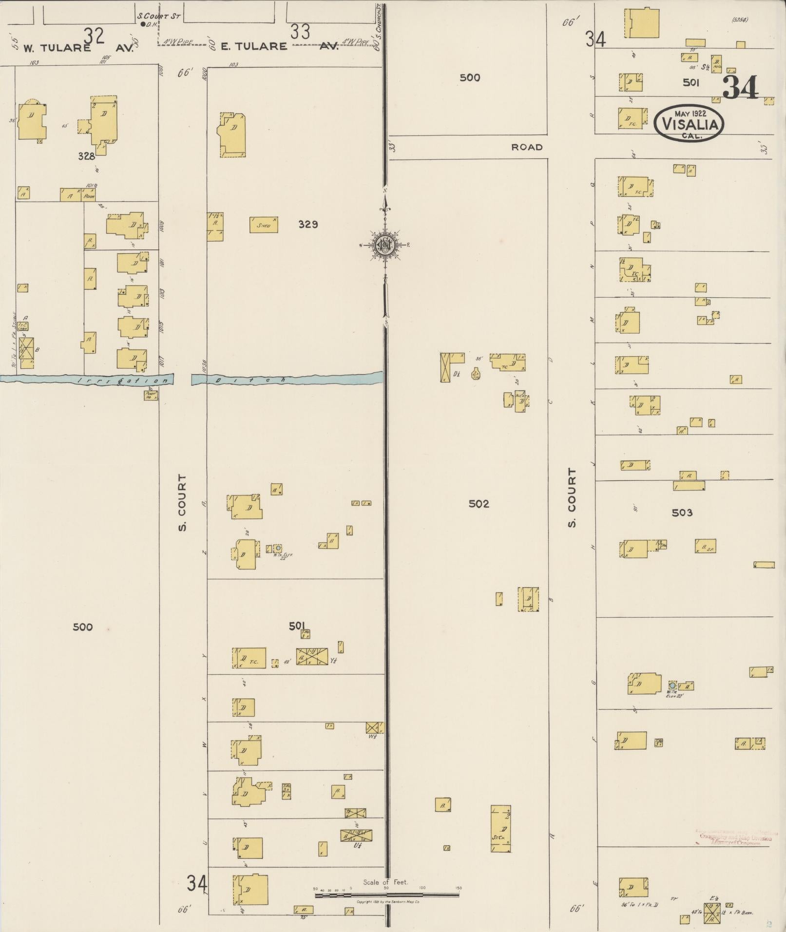 Sanborn Fire Insurance Map from Visalia, Tulare County, California (1922), Sheet #0034 - Complete Map Set gallery image, historic Sanborn map, vintage wall art, California California