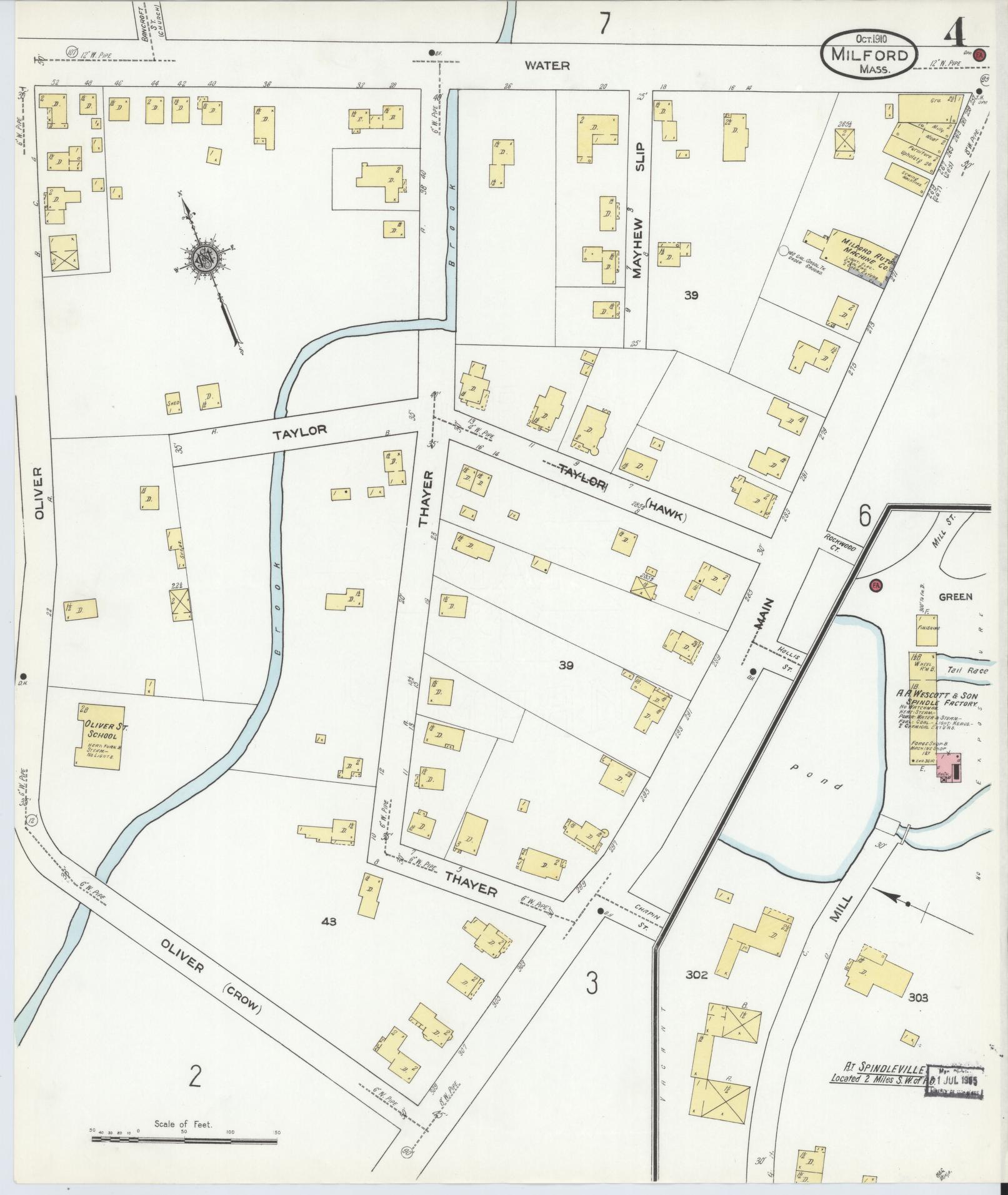 Sanborn Fire Insurance Map from Milford, Worcester County, Massachusetts (1910), Sheet #0004 - Complete Map Set gallery image, historic Sanborn map, vintage wall art, Massachusetts Massachusetts