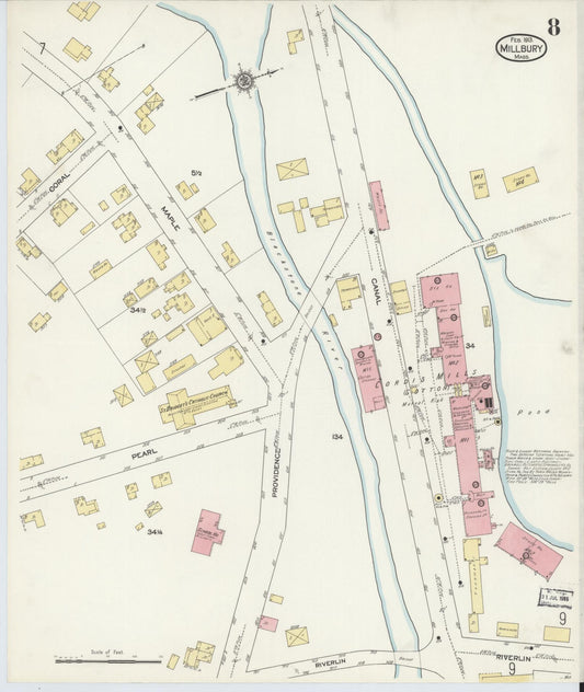Sanborn Fire Insurance Map from Millbury, Worcester County, Massachusetts (1913), Sheet #0008 - Historic Sanborn Fire Insurance Map Print, vintage old map wall art, antique decor, genealogy gift, Massachusetts Massachusetts map