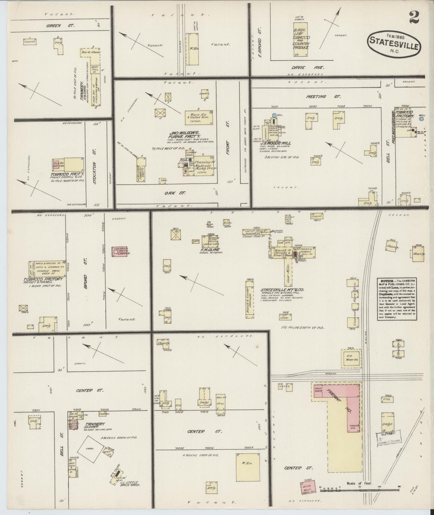 Sanborn Fire Insurance Map from Statesville, Iredell County, North Carolina (1885), Sheet #0002 - Historic Sanborn Fire Insurance Map Print, vintage old map wall art, antique decor, genealogy gift, North Carolina North Carolina map