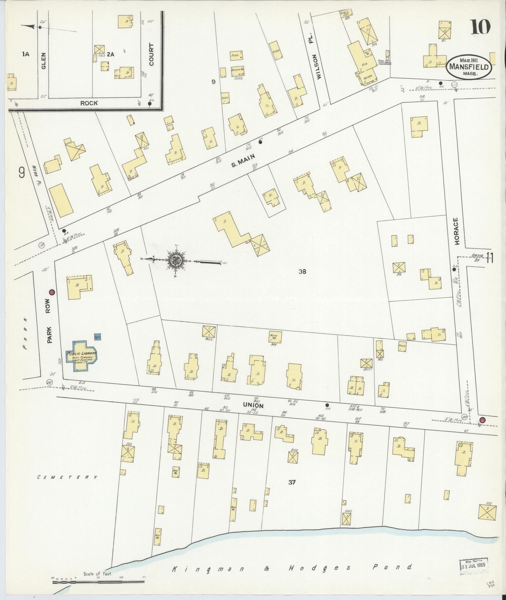 Sanborn Fire Insurance Map from Mansfield, Bristol County, Massachusetts (1911), Sheet #0010 - Complete Map Set gallery image, historic Sanborn map, vintage wall art, Massachusetts Massachusetts