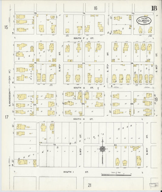 Sanborn Fire Insurance Map from Elwood, Madison County, Indiana (1910), Sheet #0018 - Historic Sanborn Fire Insurance Map Print, vintage old map wall art, antique decor, genealogy gift, Indiana Indiana map