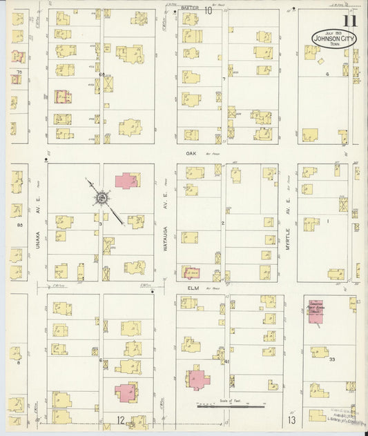 Sanborn Fire Insurance Map from Johnson City, Washington County, Tennessee (1913), Sheet #0011 - Historic Sanborn Fire Insurance Map Print, vintage old map wall art, antique decor, genealogy gift, Tennessee Tennessee map