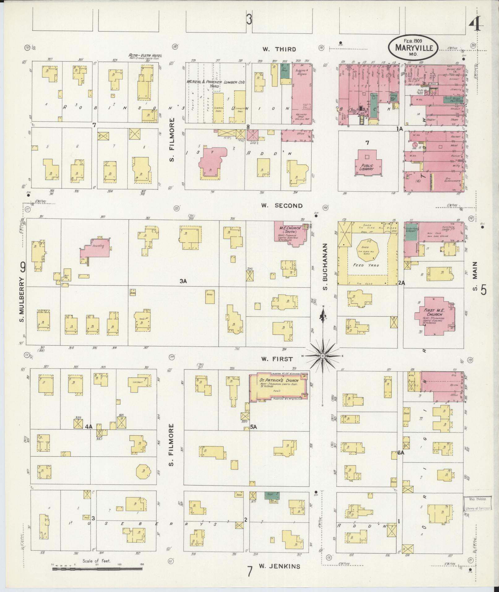 Sanborn Fire Insurance Map from Maryville, Nodaway County, Missouri (1909), Sheet #0004 - Historic Sanborn Fire Insurance Map Print, vintage old map wall art, antique decor, genealogy gift, Missouri Missouri map