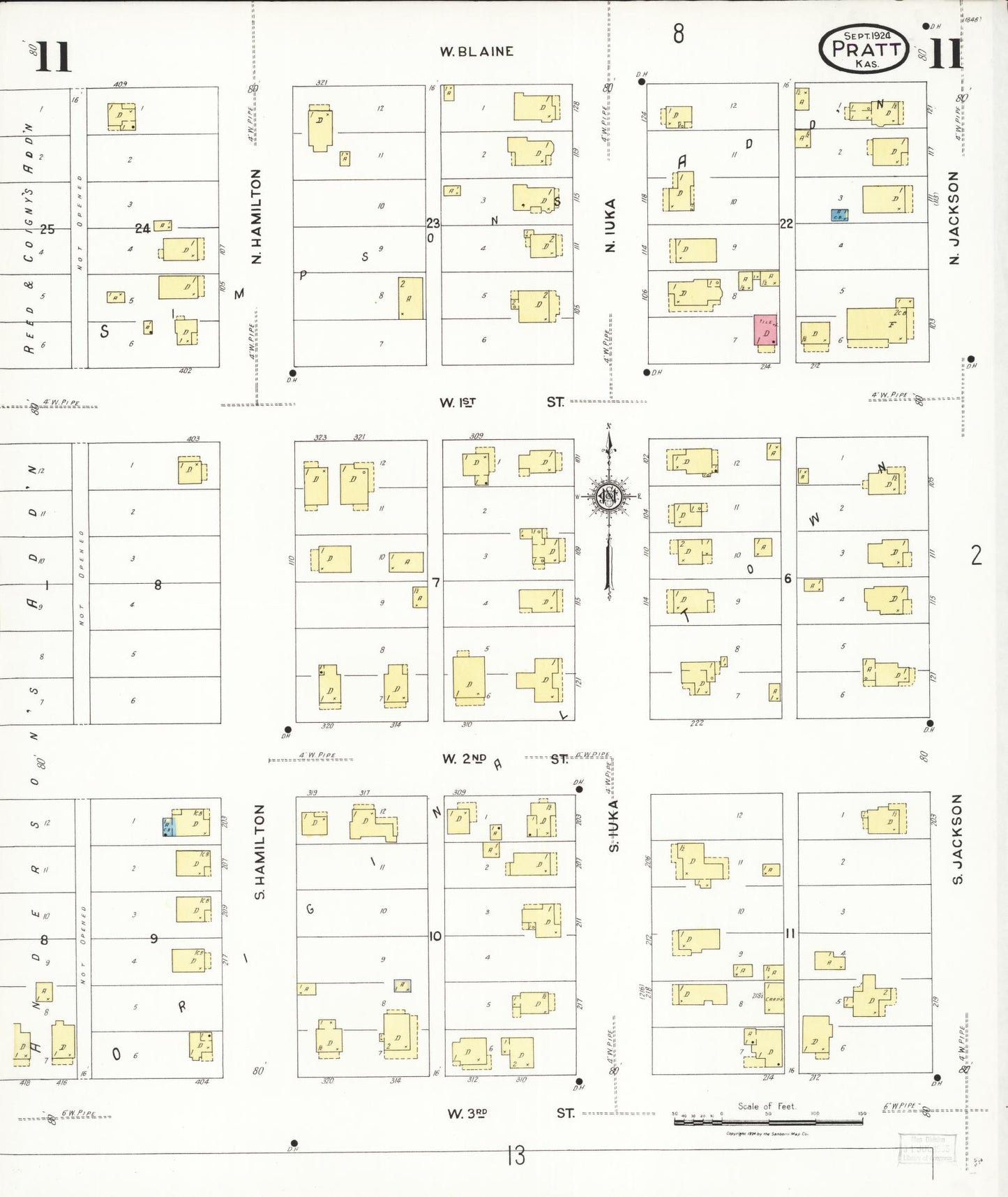 Sanborn Fire Insurance Map from Pratt, Pratt County, Kansas (1924), Sheet #0011 - Historic Sanborn Fire Insurance Map Print, vintage old map wall art, antique decor, genealogy gift, Kansas Kansas map