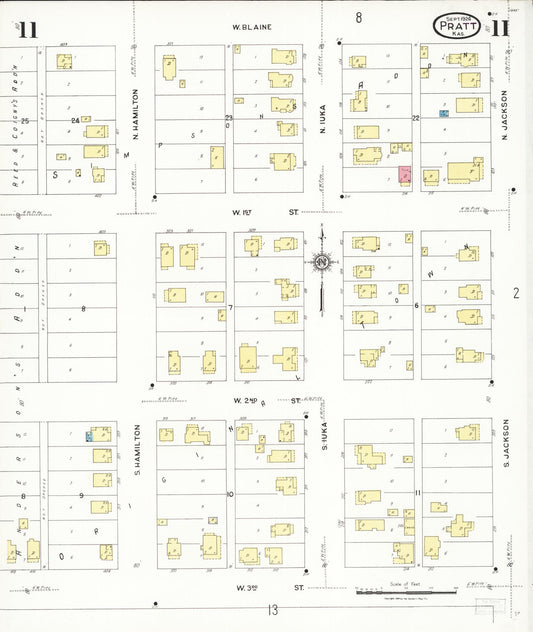 Sanborn Fire Insurance Map from Pratt, Pratt County, Kansas (1924), Sheet #0011 - Historic Sanborn Fire Insurance Map Print, vintage old map wall art, antique decor, genealogy gift, Kansas Kansas map
