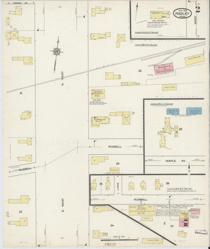 Sanborn Fire Insurance Map from Hadley, Hampshire County, Massachusetts (1915), Sheet #0002 - Historic Sanborn Fire Insurance Map Print, vintage old map wall art, antique decor, genealogy gift, Massachusetts Massachusetts map