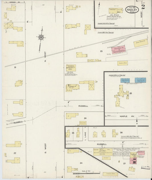 Sanborn Fire Insurance Map from Hadley, Hampshire County, Massachusetts (1915), Sheet #0002 - Historic Sanborn Fire Insurance Map Print, vintage old map wall art, antique decor, genealogy gift, Massachusetts Massachusetts map