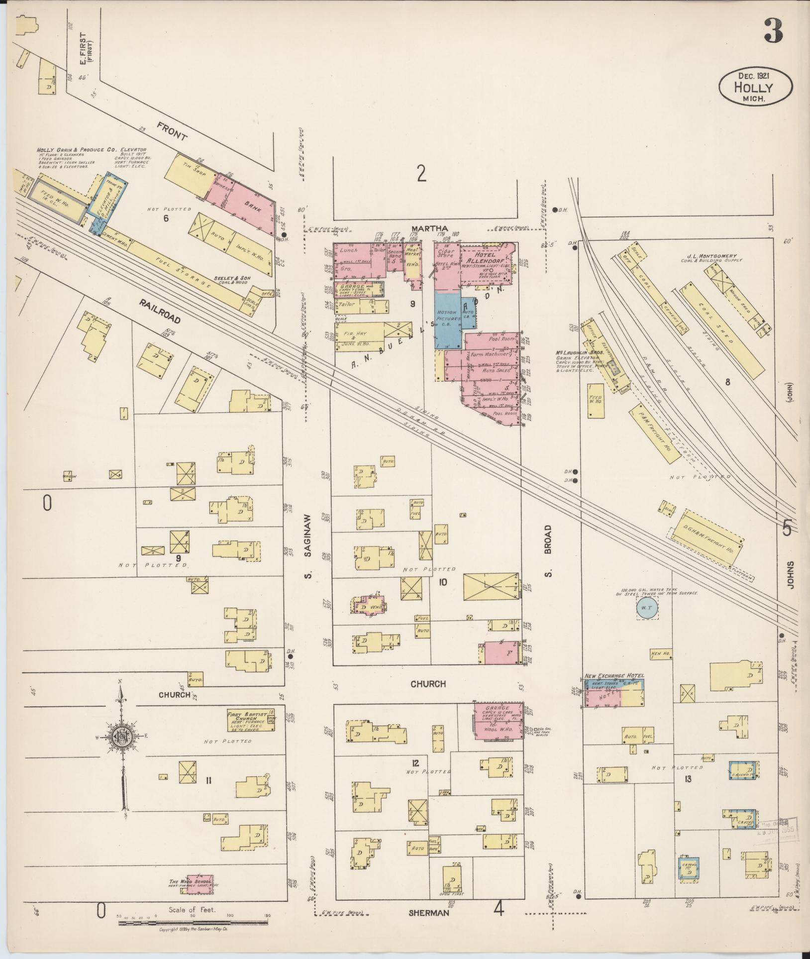 Sanborn Fire Insurance Map from Holly, Oakland County, Michigan (1921), Sheet #0003 - Historic Sanborn Fire Insurance Map Print, vintage old map wall art, antique decor, genealogy gift, Michigan Michigan map