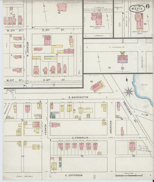 Sanborn Fire Insurance Map from Media, Delaware County, Pennsylvania (1894), Sheet #0006 - Historic Sanborn Fire Insurance Map Print, vintage old map wall art, antique decor, genealogy gift, Media Delaware map