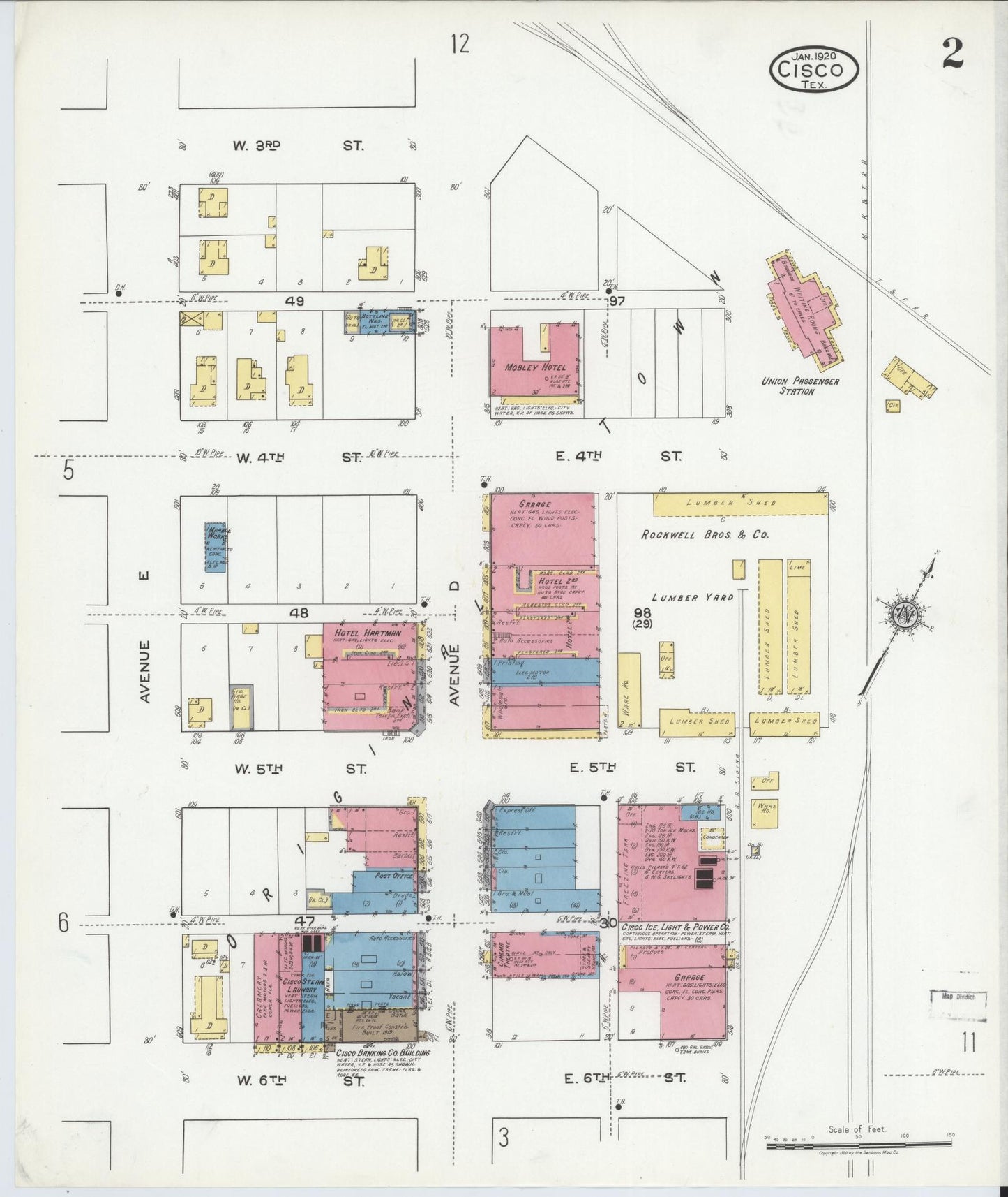 Sanborn Fire Insurance Map from Cisco, Eastland County, Texas (1920), Sheet #0002 - Complete Map Set gallery image, historic Sanborn map, vintage wall art, Texas Texas