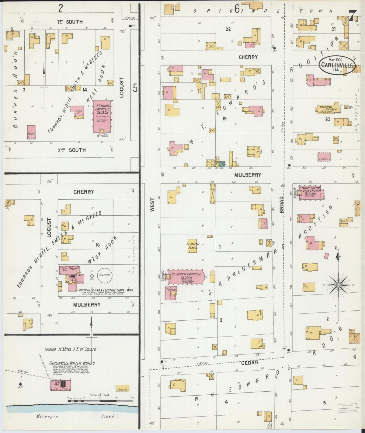 Sanborn Fire Insurance Map from Carlinville, Macoupin County, Illinois (1900), Sheet #0007 - Complete Map Set gallery image, historic Sanborn map, vintage wall art, Illinois Illinois