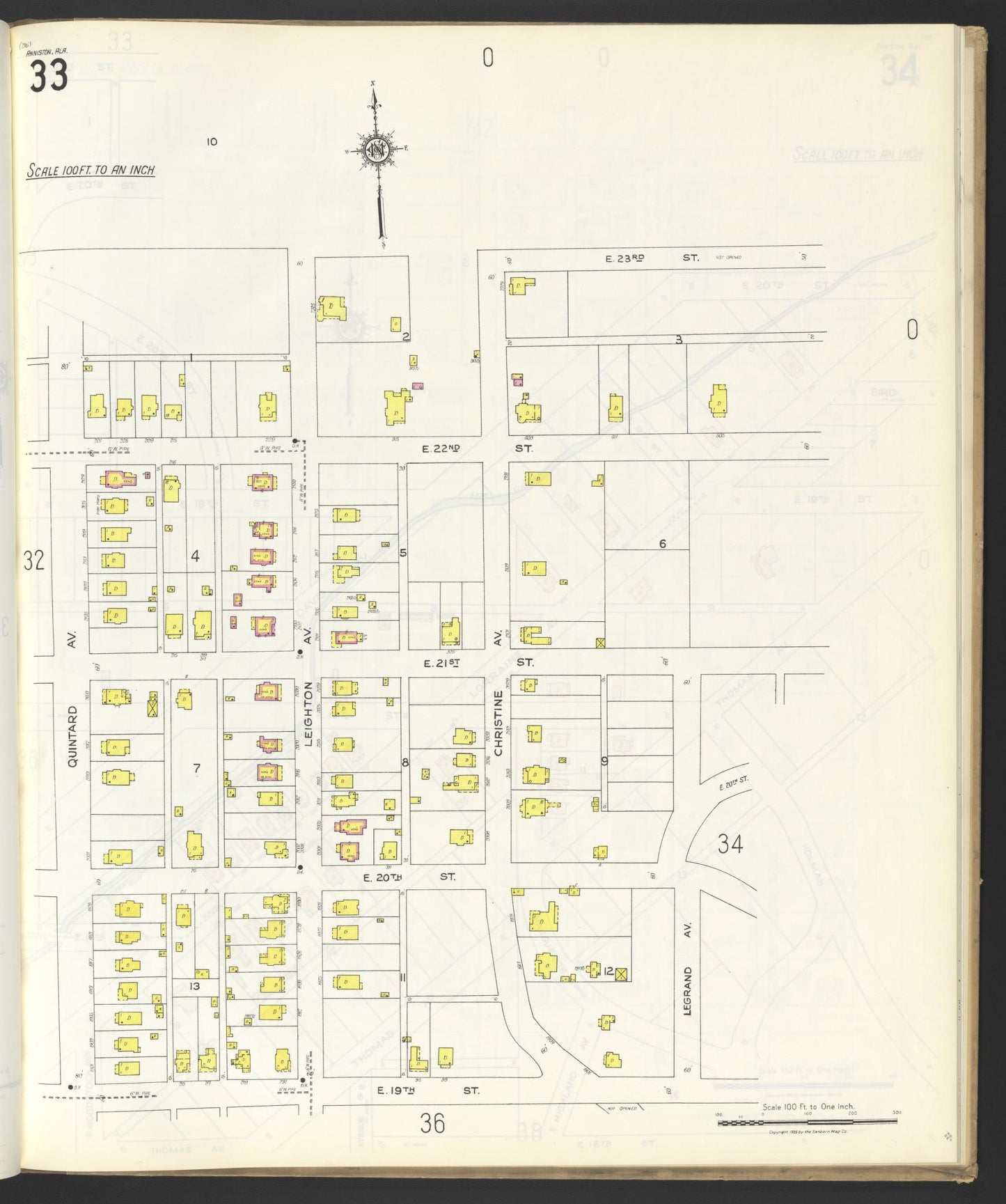 Sanborn Fire Insurance Map from Anniston, Calhoun County, Alabama (1925), Sheet #0033 - Complete Map Set gallery image, historic Sanborn map, vintage wall art, Alabama Alabama