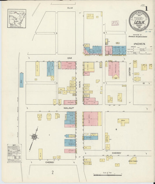 Sanborn Fire Insurance Map from Leslie, Searcy County, Arkansas (1914), Sheet #0001 - Historic Sanborn Fire Insurance Map Print, vintage old map wall art, antique decor, genealogy gift, Arkansas Arkansas map