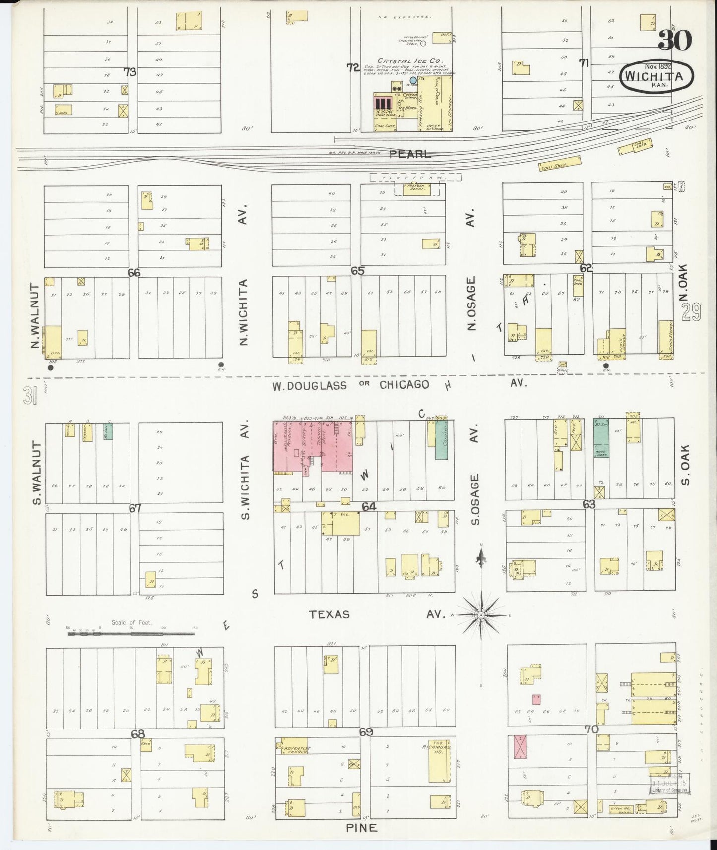 Sanborn Fire Insurance Map from Wichita, Sedgwick County, Kansas (1892), Sheet #0030 - Complete Map Set gallery image, historic Sanborn map, vintage wall art, Kansas Kansas