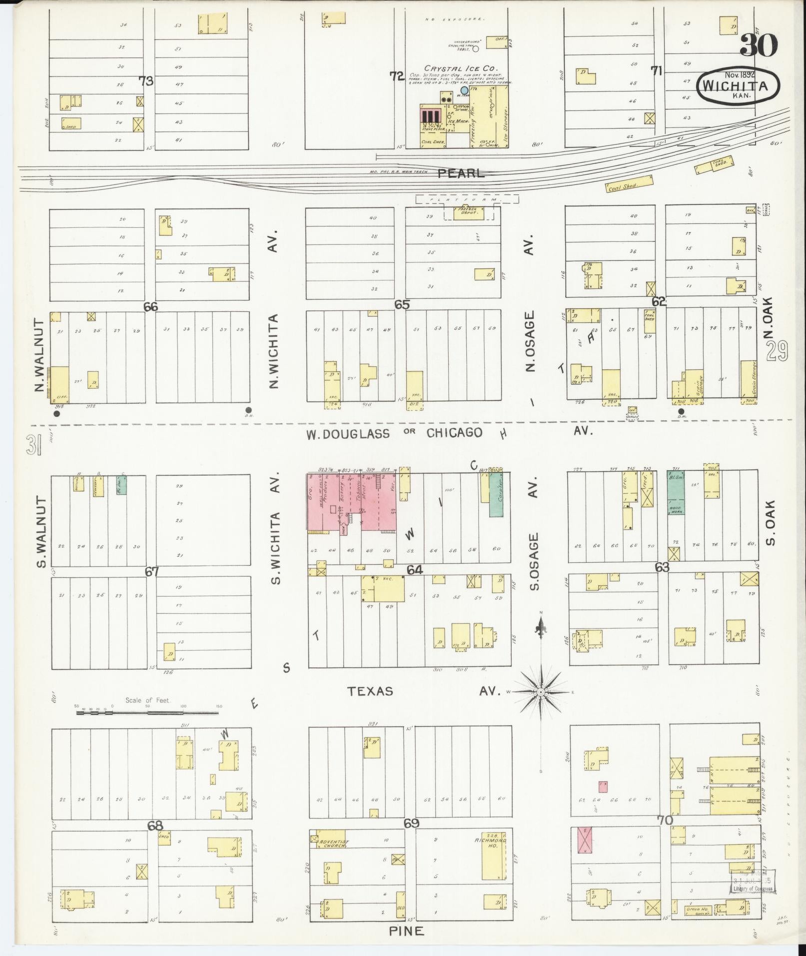 Sanborn Fire Insurance Map from Wichita, Sedgwick County, Kansas (1892), Sheet #0030 - Complete Map Set gallery image, historic Sanborn map, vintage wall art, Kansas Kansas