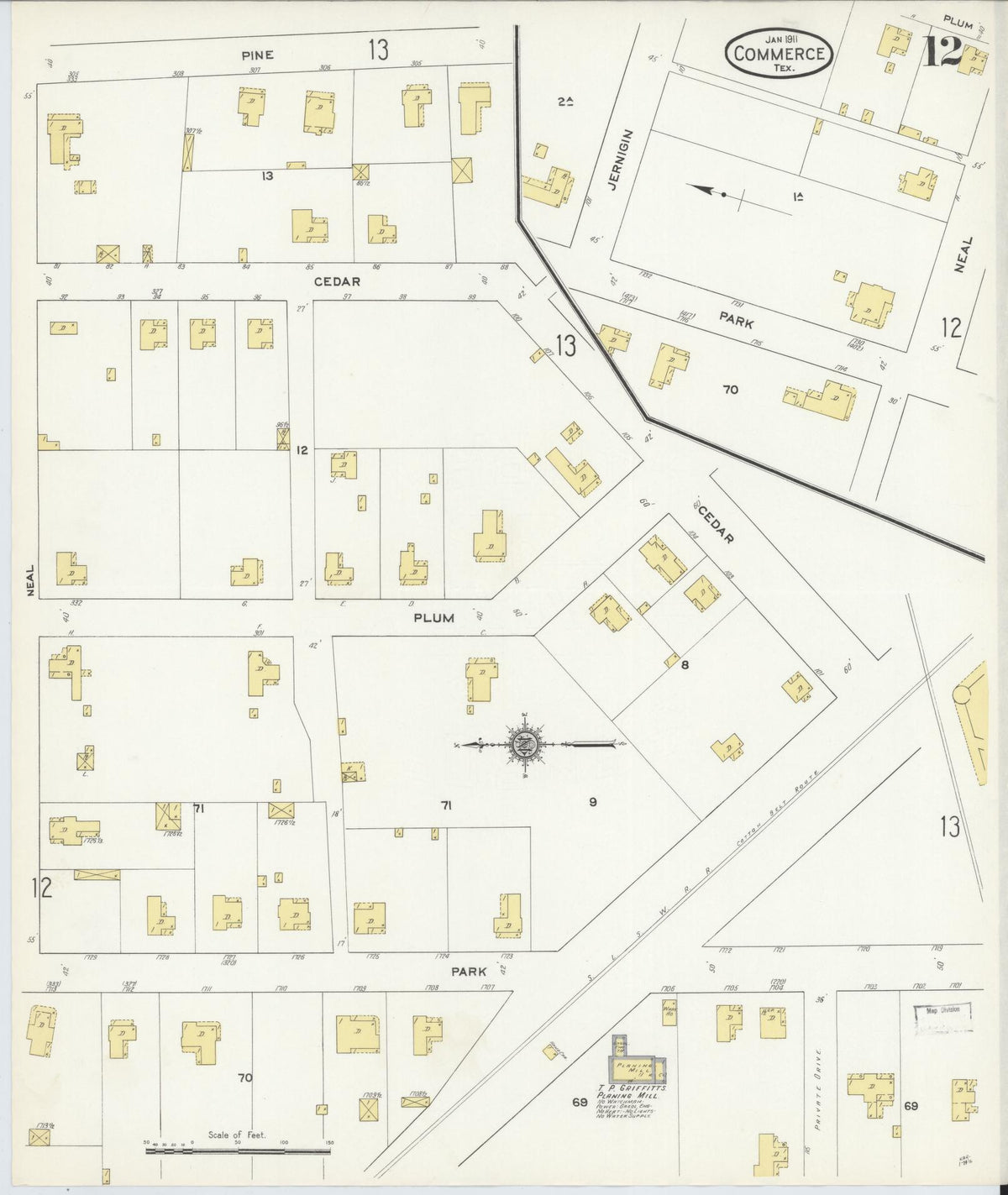 Sanborn Fire Insurance Map from Commerce, Hunt County, Texas (1911), Sheet #0012 - Historic Sanborn Fire Insurance Map Print, vintage old map wall art, antique decor, genealogy gift, Texas Texas map