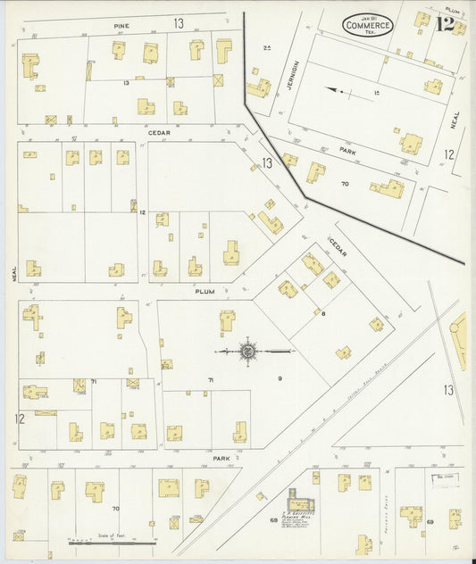 Sanborn Fire Insurance Map from Commerce, Hunt County, Texas (1911), Sheet #0012 - Historic Sanborn Fire Insurance Map Print, vintage old map wall art, antique decor, genealogy gift, Texas Texas map