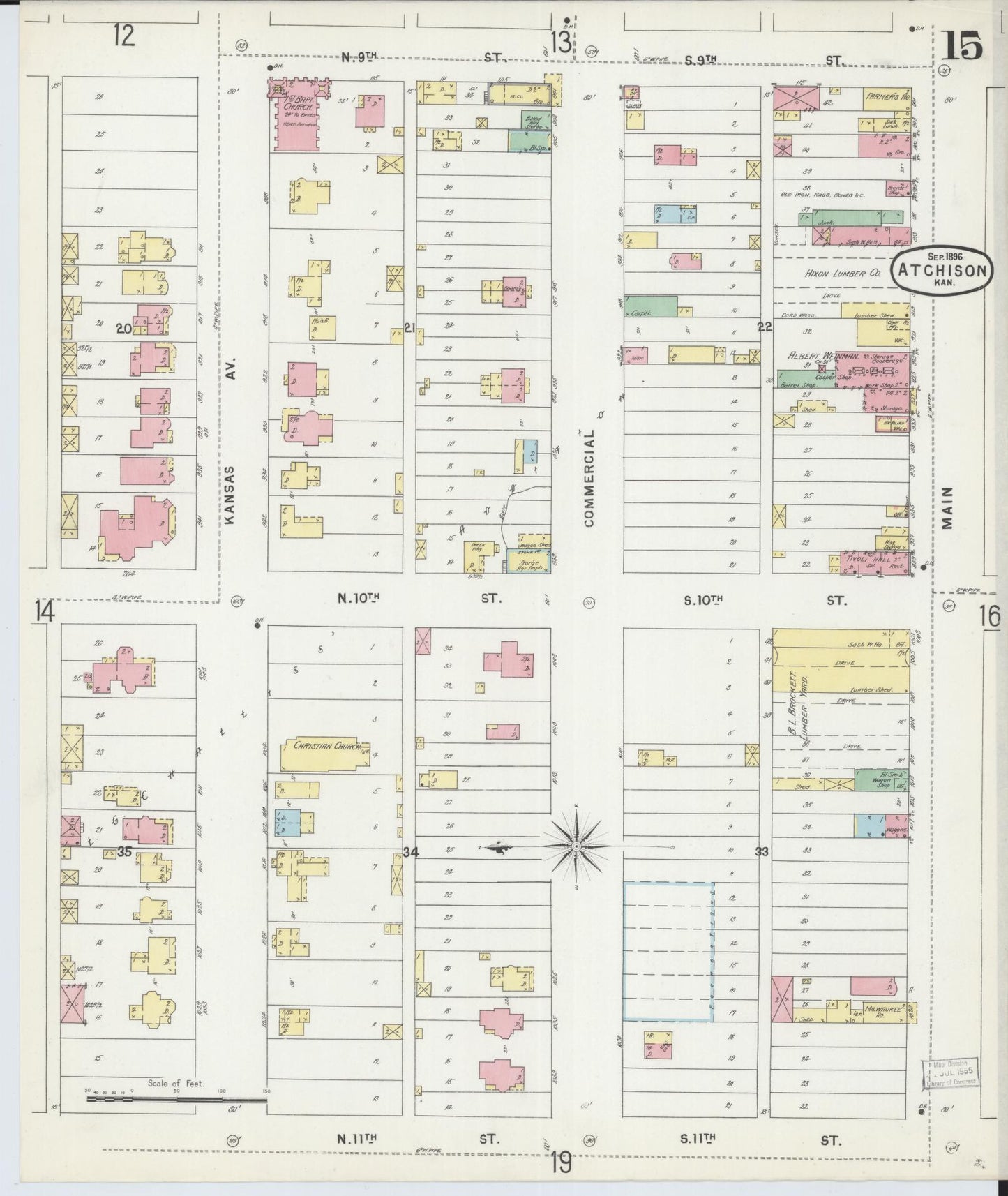 Sanborn Fire Insurance Map from Atchison, Atchison County, Kansas (1896), Sheet #0015 - Complete Map Set gallery image, historic Sanborn map, vintage wall art, Kansas Kansas