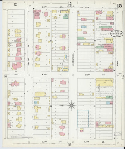 Sanborn Fire Insurance Map from Atchison, Atchison County, Kansas (1896), Sheet #0015 - Complete Map Set gallery image, historic Sanborn map, vintage wall art, Kansas Kansas