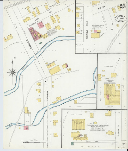 Sanborn Fire Insurance Map from Flint, Genesee County, Michigan (1902), Sheet #0025 - Historic Sanborn Fire Insurance Map Print, vintage old map wall art, antique decor, genealogy gift, Michigan Michigan map