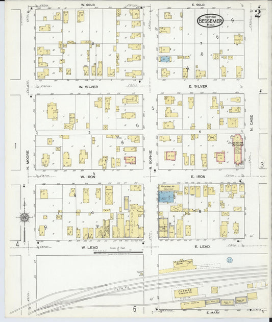 Sanborn Fire Insurance Map from Bessemer, Gogebic County, Michigan (1917), Sheet #0002 - Historic Sanborn Fire Insurance Map Print, vintage old map wall art, antique decor, genealogy gift, Michigan Michigan map