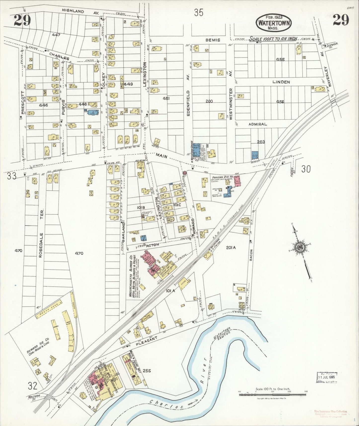 Sanborn Fire Insurance Map from Watertown, Middlesex County, Massachusetts (1923), Sheet #0029 - Complete Map Set gallery image, historic Sanborn map, vintage wall art, Massachusetts Massachusetts
