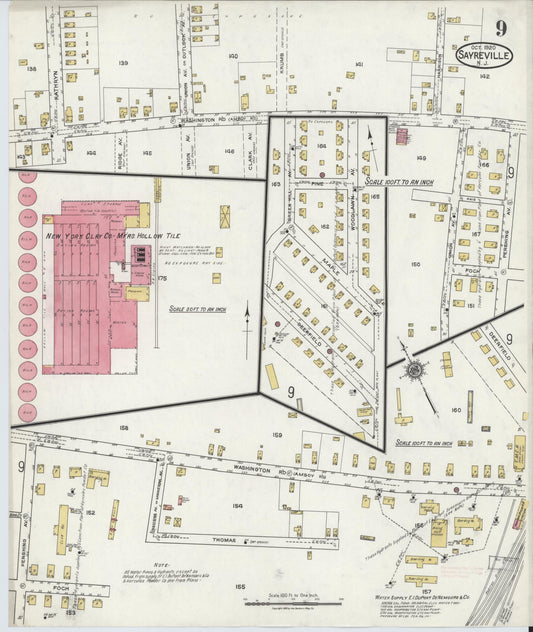 Sanborn Fire Insurance Map from Sayreville, Middlesex County, New Jersey (1920), Sheet #0009 - Historic Sanborn Fire Insurance Map Print, vintage old map wall art, antique decor, genealogy gift, New Jersey New Jersey map