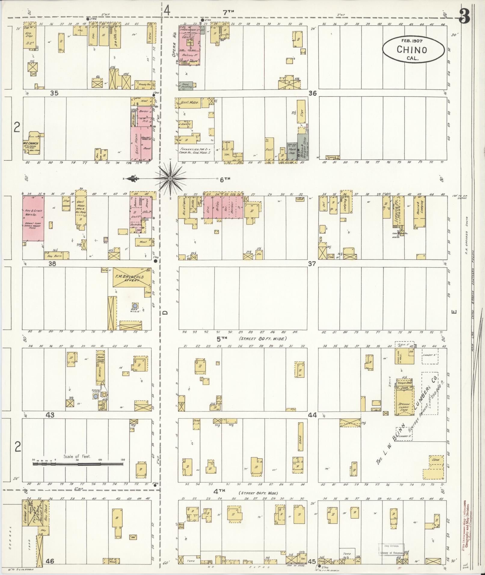 Sanborn Fire Insurance Map from Chino, San Bernardino County, California (1907), Sheet #0003 - Complete Map Set gallery image, historic Sanborn map, vintage wall art, California California
