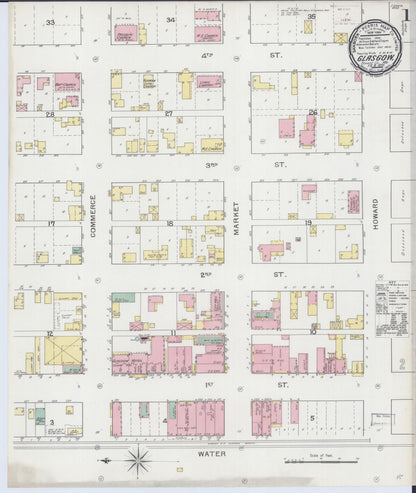 Sanborn Fire Insurance Map from Glasgow, Howard County, Missouri (1893), Sheet #0001 - Complete Map Set gallery image, historic Sanborn map, vintage wall art, Missouri Missouri