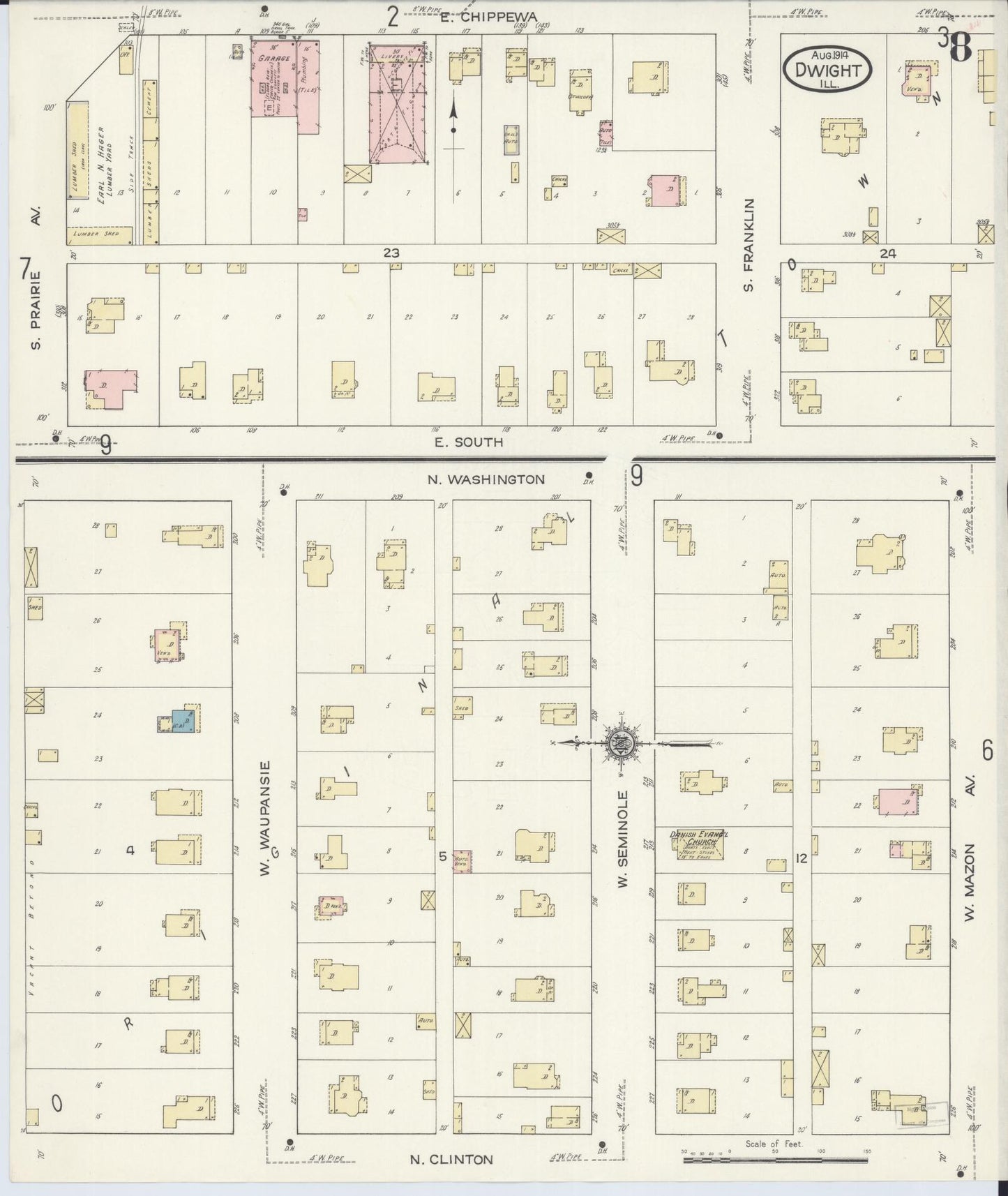 Sanborn Fire Insurance Map from Dwight, Livingston County, Illinois (1914), Sheet #0008 - Complete Map Set gallery image, historic Sanborn map, vintage wall art, Illinois Illinois