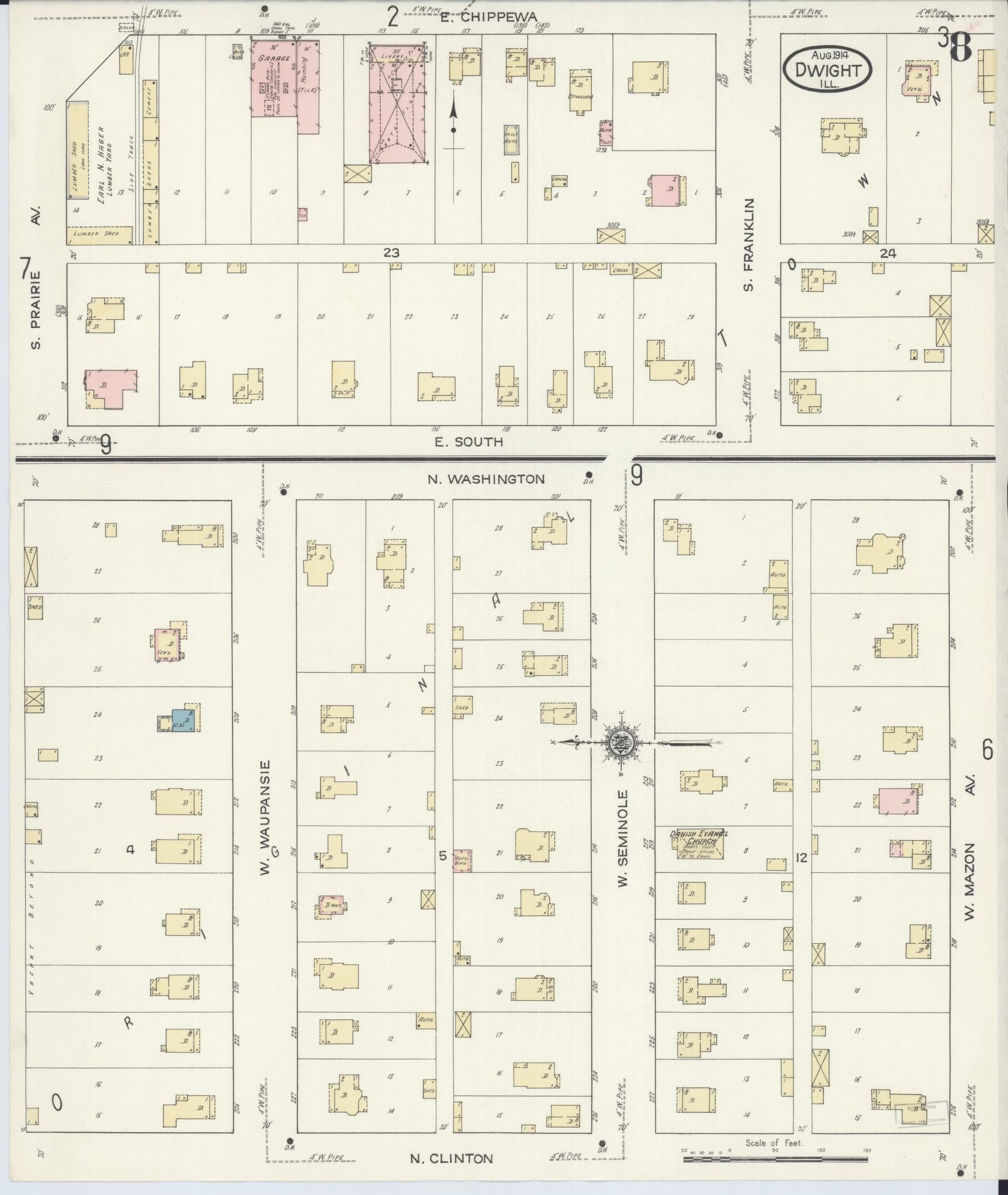Sanborn Fire Insurance Map from Dwight, Livingston County, Illinois (1914), Sheet #0008 - Complete Map Set gallery image, historic Sanborn map, vintage wall art, Illinois Illinois
