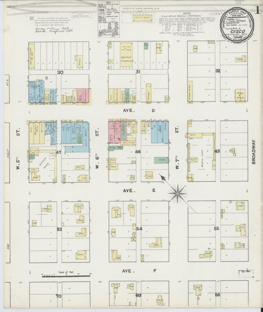Sanborn Fire Insurance Map from Cisco, Eastland County, Texas (1891), Sheet #0001 - Historic Sanborn Fire Insurance Map Print, vintage old map wall art, antique decor, genealogy gift, Texas Texas map