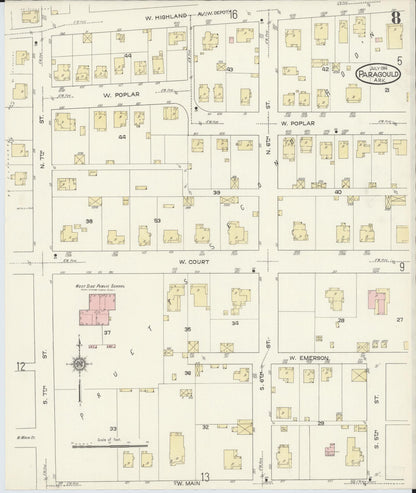 Sanborn Fire Insurance Map from Paragould, Greene County, Arkansas (1914), Sheet #0008 - Complete Map Set gallery image, historic Sanborn map, vintage wall art, Arkansas Arkansas