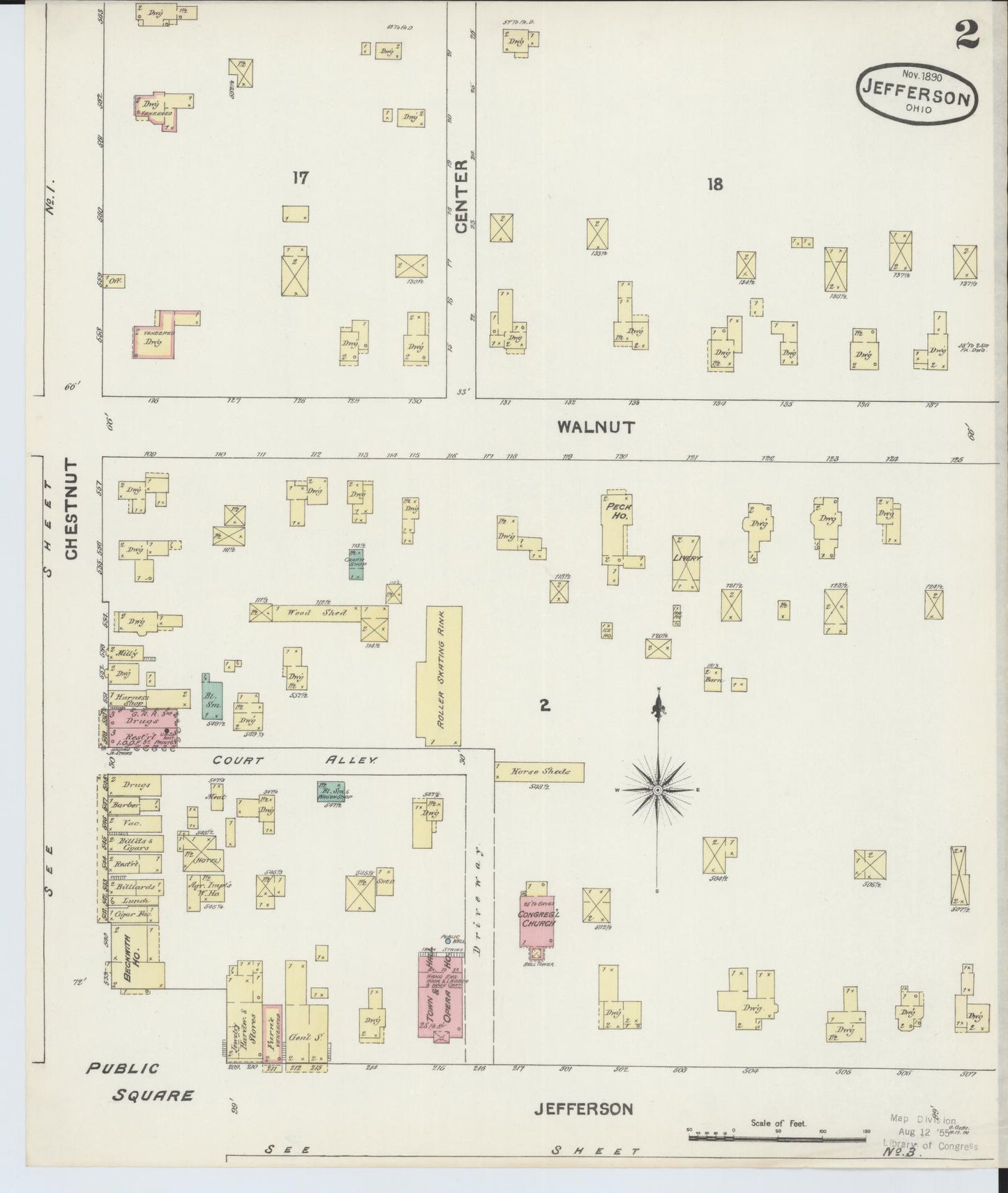 Sanborn Fire Insurance Map from Jefferson, Ashtabula County, Ohio (1890), Sheet #0002 - Complete Map Set gallery image, historic Sanborn map, vintage wall art, Ohio Ohio